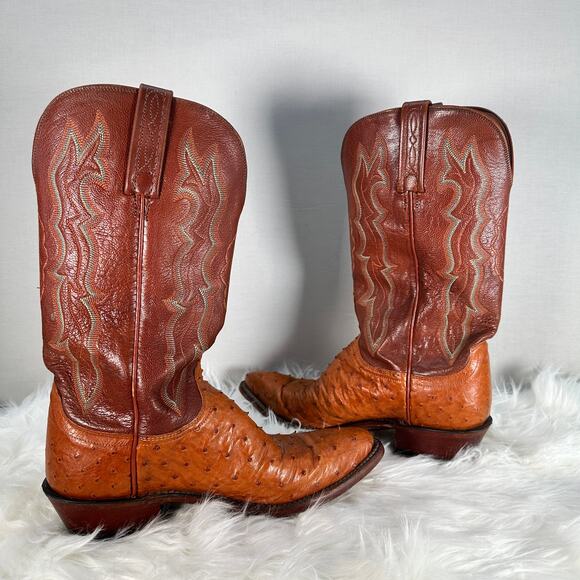 Lucchese 1883 Ostrich Cowboy Boots 8B Brown Western Vintage Cowgirl - Picture 2 of 16